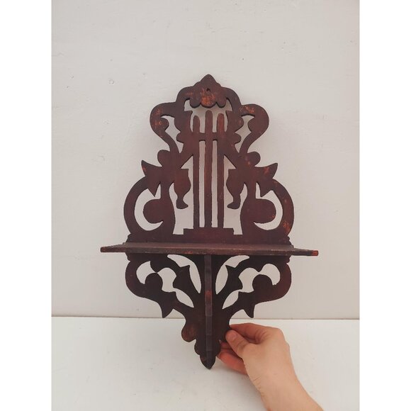 Hand Carved Wood Ornate Wall Shelf,Candlestick,Bohemian Home Decor,Carved Wood - Picture 1 of 10